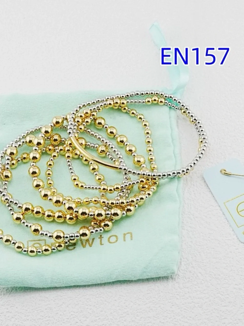 Gold and Silver Beaded Stretch Bracelet Set - EN157